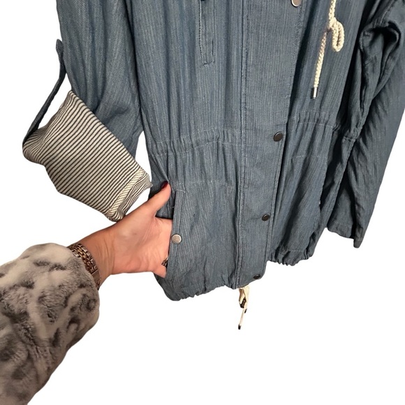 Andrea Jovine Blue Chambray Linger Length Lightweight Spring Weight Jacket Sz L - Picture 11 of 16